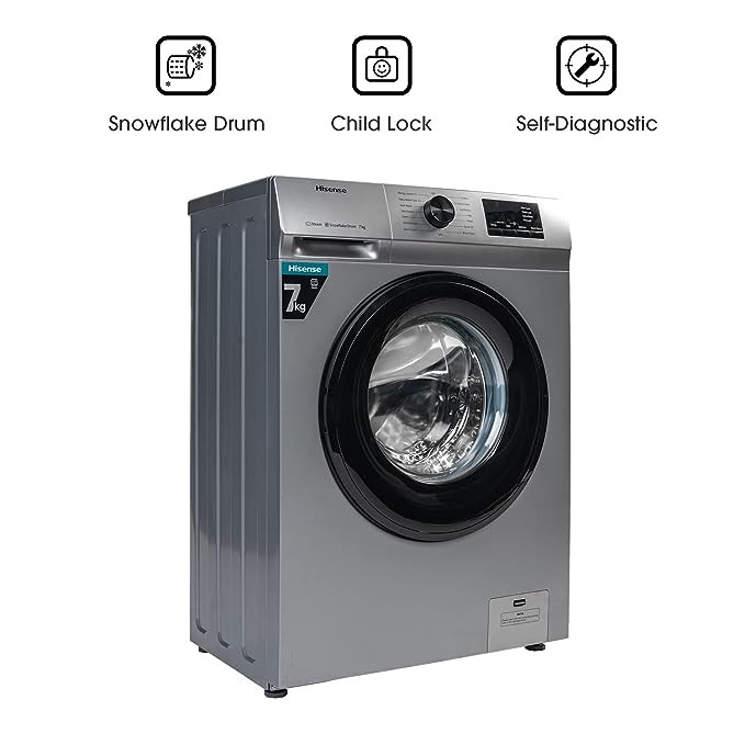 Hisense 7.0 Kg Fully-Automatic Front Loading Washing Machine (WFVB7012MS, Silver, Steam Wash, Built in Heater ), Silver(OPEN BOX) Hisense 7.0 Kg Fully-Automatic Front Loading Washing Machine (WFVB7012MS, Silver, Steam Wash, Built in Heater ), Silver(OPEN BOX)